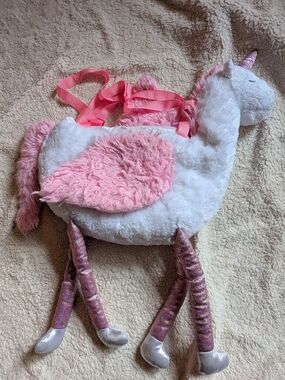 Plush Unicorn Kids Backpack in White and Pink